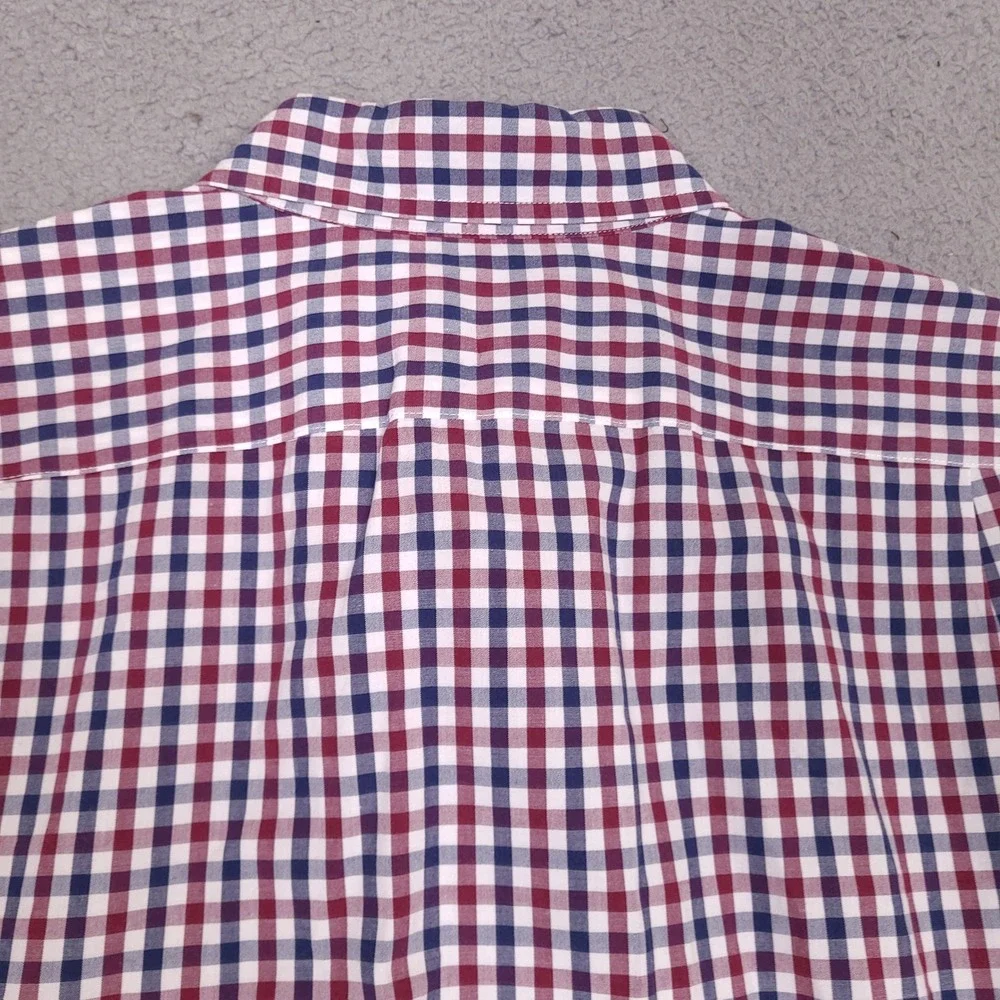 J Crew Shirt Mens XL Slim Fit Red White Blue Gingham Plaid Flex Washed Button Up